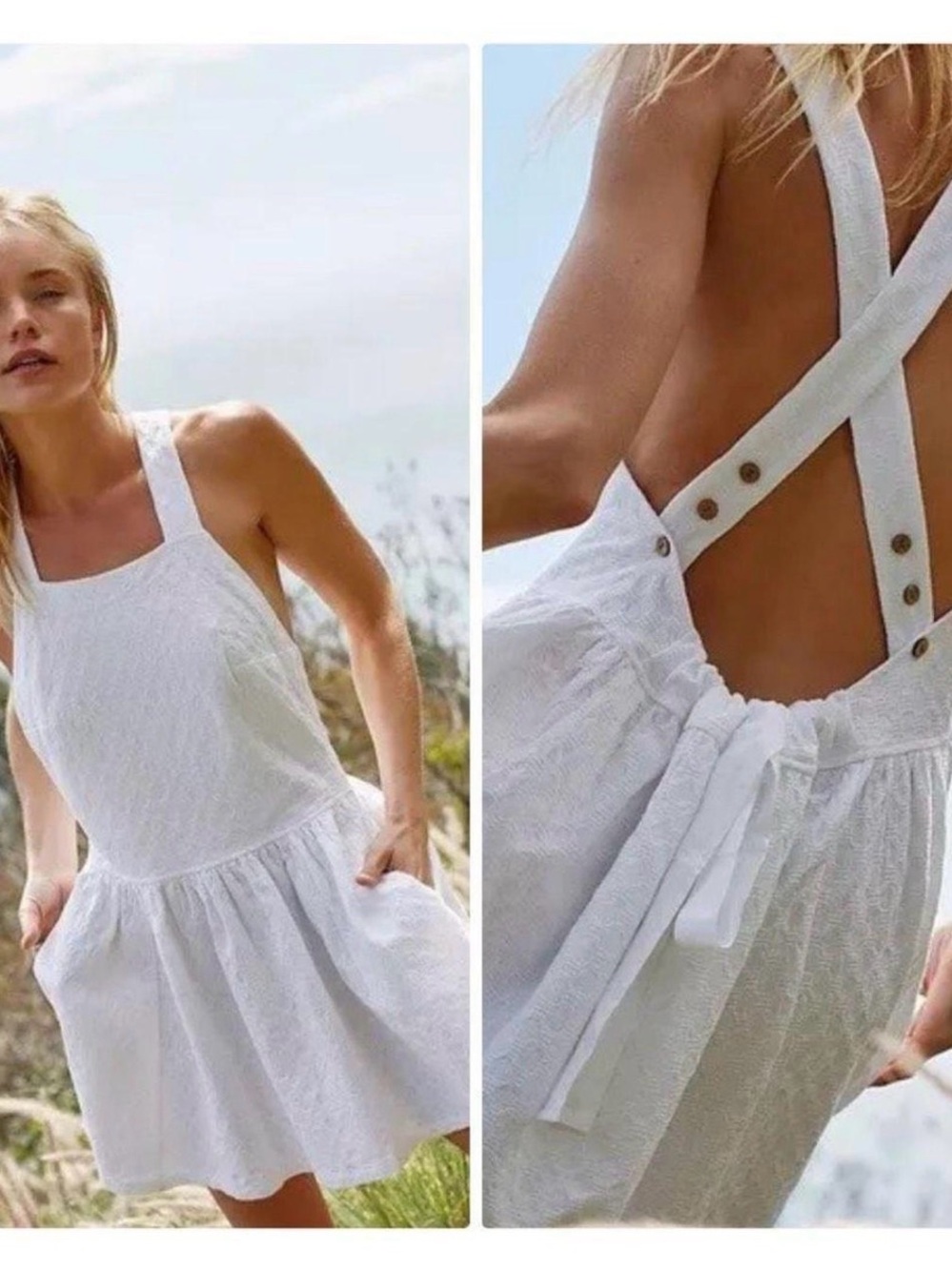 Free People free-est Va Va Volume Mini Dress White Medium RK381-383 talla S - Picture 2 of 7